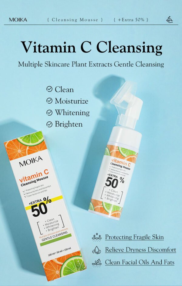 MOIKA OEM Natural Organic Vc Foam Face Wash Anti Aging Whitening Deep Cleansing Oil Control Vitamin Milk Foaming Facial Cleanser - Image 8